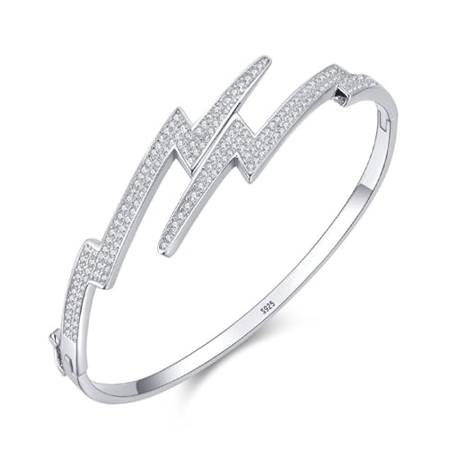 Armbänder Damen 925, Armband Damen Vintage Blitzeinstellgerät Offen Zirkonia Runde Form Silber Schmuck Größe 17cm von Dsnyu