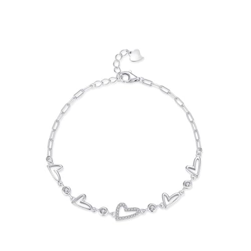 Armbänder Damen Herz, Armband Silber 925 Sterling Silber Herzen mit Zirkonia Runde Form Schmuck von Dsnyu