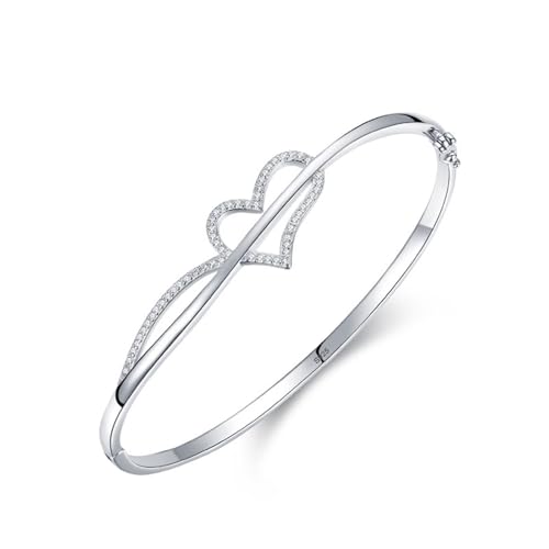 Armbänder Damen Herz, Armband Silber 925 Sterling Silber Herzform Aushöhlen Zirkonia Runde Form Schmuck Größe 17cm von Dsnyu