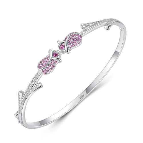 Armbänder Damen Silber, Armband Damen Hochzeit 925 Sterling Silber Blume Zirkonia Runde Form Schmuck Größe 18cm von Dsnyu