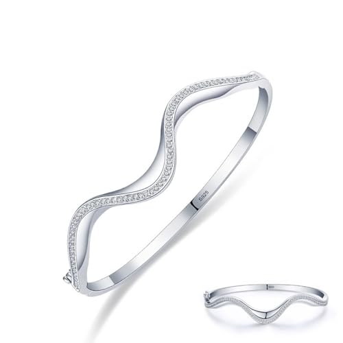 Armbänder Damen Silber, Bracelet Women 925 Sterling Silber Welle Zirkonia Runde Form Schmuck Größe Verstellbar von Dsnyu
