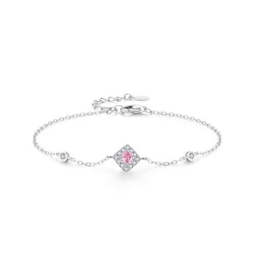 Armbänder Damen Silber 925, Armband Damen Hochzeit Quadratischer Zucker Verstellbar Zirkonia Runde Form Silber Schmuck von Dsnyu