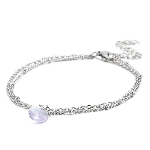 Armbänder Edelstahl Damen, Bracelet Women Elegant Doppellagige Kette mit Zirkonia Rolo Kette Lila Schmuck Jahrestag Geschenk für Sie von Dsnyu