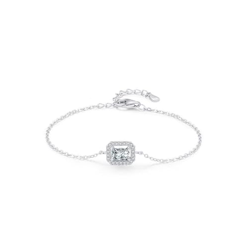 Armbänder Silber 925, Armband Damen Hochzeit Halo Einstellbar Zirkonia Rechteckige Form Silber Schmuck von Dsnyu