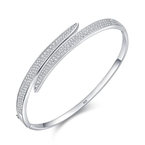Armbänder Silber 925 Damen, Armband Damen Kanaleinstellung Offen Zirkonia Runde Form Silber Schmuck Größe 17cm von Dsnyu