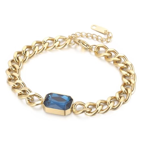 Armband Damen Blau, Kettenarmband Edelstahl mit Rechteckigem Zirkonia Bordstein Kette Schmuck für Geburtstag von Dsnyu