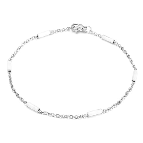 Armband Damen Edelstahl, Armband Silber Damen mit Emaille-Zylinder Rolo Kette Weiß Schmuck Jahrestag Geschenk für Sie von Dsnyu