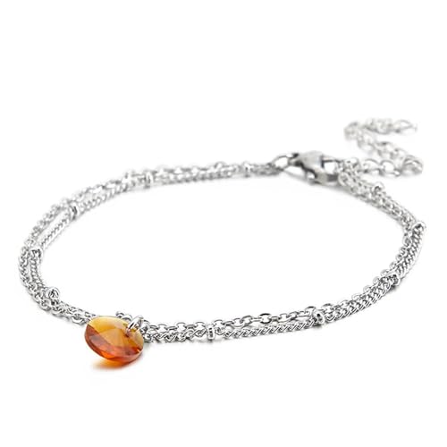 Armband Damen Orange, Armbänder Damen Edelstahl Doppellagige Kette mit Zirkonia Rolo Kette Schmuck Jahrestag Geschenk für Sie von Dsnyu