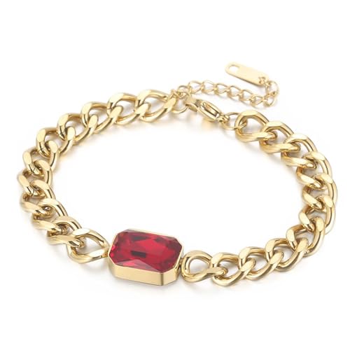 Armband Damen Rot, Bracelet Women Edelstahl mit Rechteckigem Zirkonia Bordstein Kette Schmuck für Geburtstag von Dsnyu