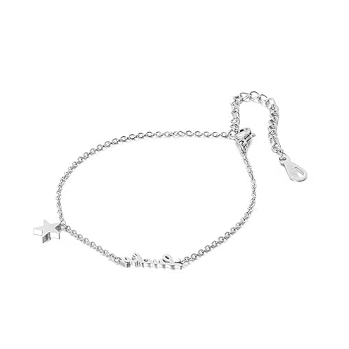 Armband Damen Silber, Armband Edelstahl Vintage Brief mit Stern Rolo Kette Schmuck für Geburtstag von Dsnyu