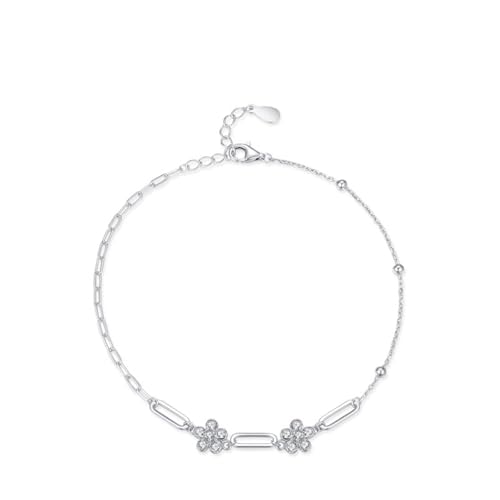 Armband Damen Silber 925, Bracelet Women Blume Verstellbar Zirkonia Runde Form Silber Schmuck von Dsnyu