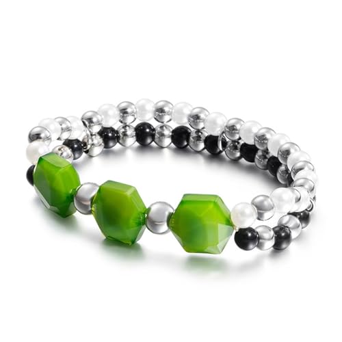 Armband Grün, Armband Damen Edelstahl Doppellagige Perlenkette Schmuck Jahrestag Geschenk für Sie von Dsnyu