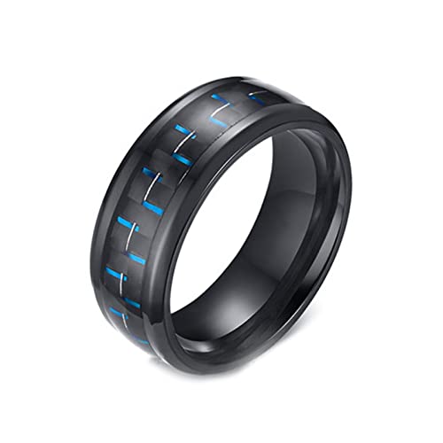 Dsnyu Bandring Herren Schwarz, Blau Kohlefaserring 8MM Breit Ring Edelstahl Trauringe für Männer 54 (17.2) von Dsnyu