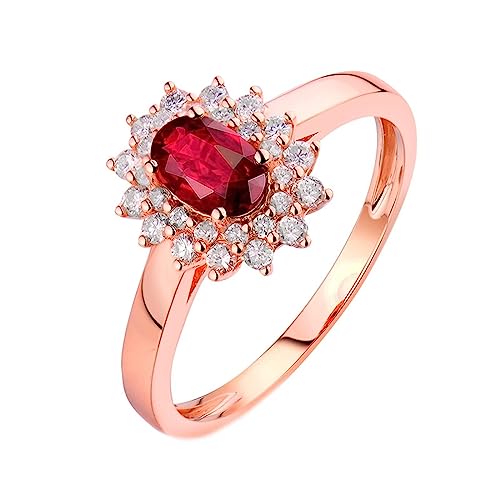 Blumen Ring Damen, Vintage Ringe Damen Labor Geschaffener Rubin 0.6ct Ovale Form Rot Eheringe Größe 58 (18.5) 18 Karat Roségold von Dsnyu