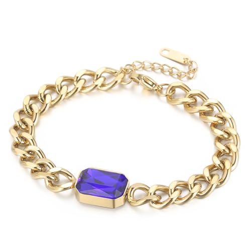 Bracelet Women Elegant, Kettenarmband Edelstahl mit Rechteckigem Zirkonia Bordstein Kette Lila Damen Schmuck Jahrestag Geschenk für Sie von Dsnyu