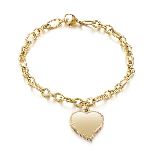 Bracelet Women Heart, Armbänder Gold Edelstahl mit Anhänger Kettenarmband Damen Schmuck für Geburtstag von Dsnyu