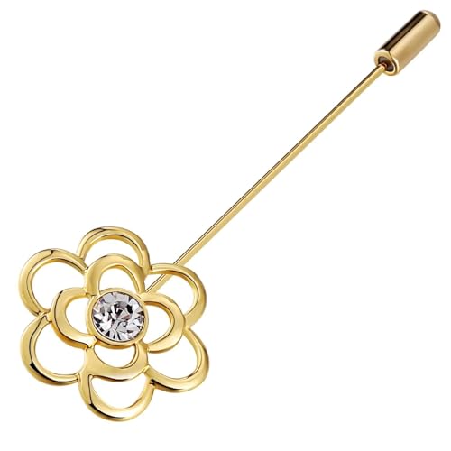 Brosche Damen Blume, Brosche Vintage Gold Zirkonia Unregelmäßige Form Edelstahl Hemd Anzug Schmuck für Geburtstag Hochzeit von Dsnyu