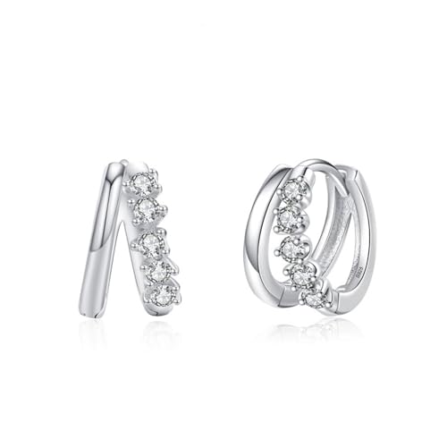 Creolen Silber 925, Ohrringe Silber Elegant Geometrischer Doppelkreis Zirkonia Runde Form Damen Schmuck von Dsnyu