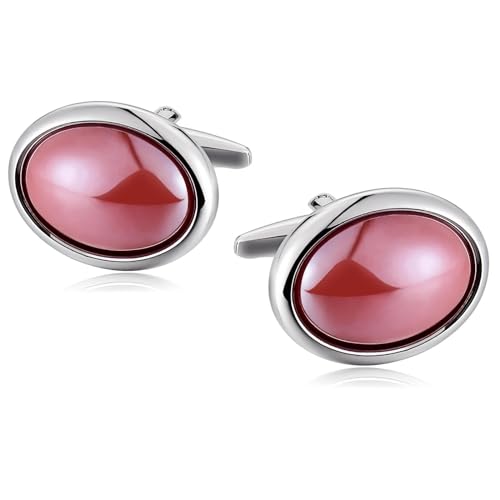 Cufflinks Shirt for Men, Manschettenknöpfe Rot Oval Edelstahl Hemd Anzug Herren Schmuck mit Geschenkbox von Dsnyu