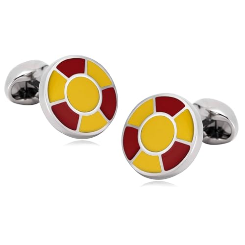 Cufflinks for Men, Manschettenknöpfe Herren Edelstahl Rot Gelb Rundes Emaille-Geometriemuster Hemd Anzug Schmuck mit Geschenkbox von Dsnyu