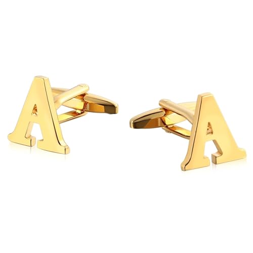 Cufflinks for Men Gold, Manchettenknoepfe Set Herren Englischer Anfangsbuchstabe A Edelstahl Hemd Anzug Schmuck für Geburtstag Hochzeit von Dsnyu