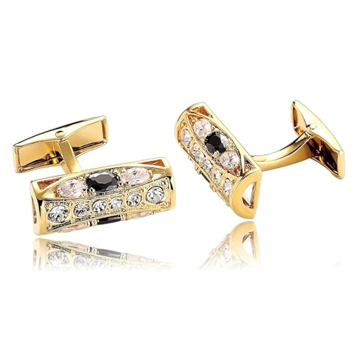 Cufflinks for Men Gold, Manschettenknöpfe Herren Elegant Bogen Zirkonia Unregelmäßige Form Edelstahl Hemd Anzug Schmuck für Geburtstag Hochzeit von Dsnyu