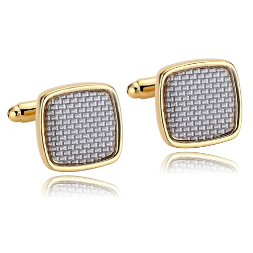 Cufflinks for Men Silver, Manschettenknöpfe Herren Edel Gold Quadratische Kohlefaser Edelstahl Hemd Anzug Schmuck mit Geschenkbox von Dsnyu