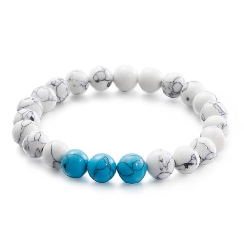 Damen Armbänder, Bracelet Women Beads 8 mm Türkisfarbene Kette Weiß Blau Herren Schmuck Jahrestag Geschenk von Dsnyu