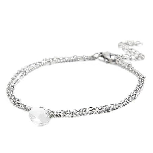 Damen Armbänder, Kettenarmband Edelstahl Doppellagige Kette mit Zirkonia Rolo Kette Weiß Schmuck für Geburtstag von Dsnyu