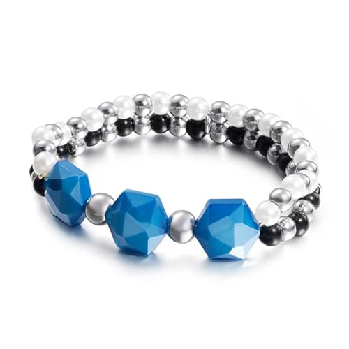 Damen Armbänder Perlen, Armband Damen Edelstahl Doppellagige Perlenkette Blau Schmuck für Geburtstag von Dsnyu