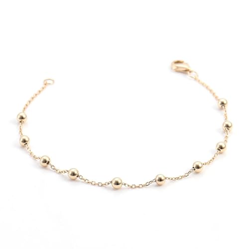 Damen Armband Gold 585 Echtgold, Armband Damen 14 Karat Gelbgold Perlen Armbänder für Ehefrau Mutter Größe 16cm von Dsnyu