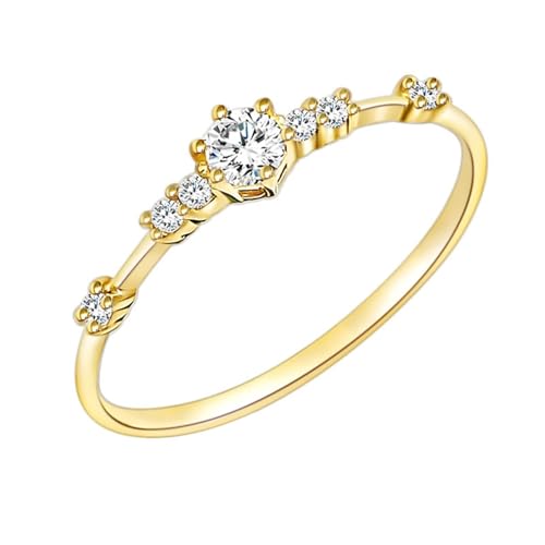 Damen Goldring 585, Engagement Ring 14 Karat Gelbgold mit Kleinen Zirkonia Schmuck Größe 61 (19.4) von Dsnyu