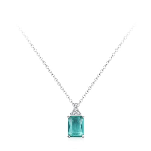 Damen Halskette 925, Halskette Lang Rechteckiger Zuckeranhänger Zirkonia Silber Schmuck Geschenk für Geburtstag von Dsnyu
