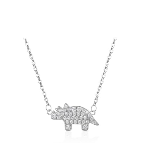 Damen Halskette 925, Pendant Necklace Nashorn-Cartoon-Anhänger Zirkonia Silber Schmuck Geschenk für Geburtstag von Dsnyu