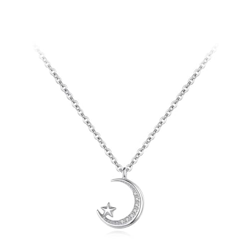 Damen Halskette 925 Silber, Halskette für Anhänger Stern-Mond-Anhänger Zirkonia Silber Schmuck von Dsnyu
