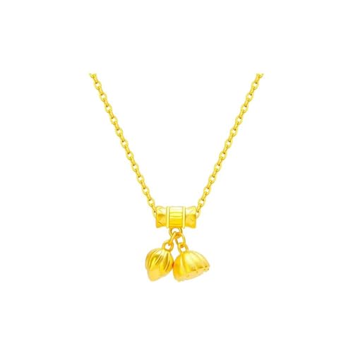 Damen Halskette Gold, Anhänger Halskette 24 Karat Gelbgold Lotosblume Anhänger Ketten Modeschmuck von Dsnyu