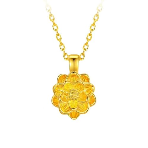 Damen Halskette Gold, Halskette Anhänger 24 Karat Gelbgold Lotosblume Anhänger Ketten Geburtstagsgeschenk von Dsnyu