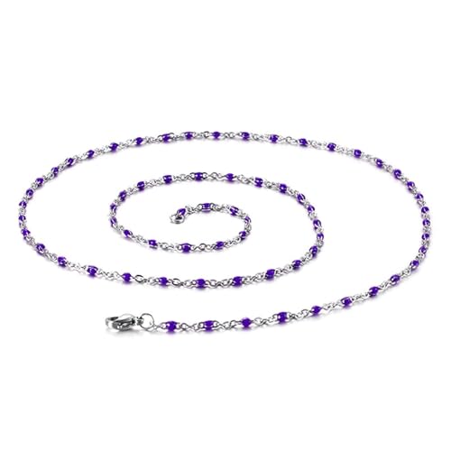 Damen Halskette Modern, Necklace Women Purple Edelstahl Kette mit Perlen Kabel Kette Schmuck für Geburtstag von Dsnyu