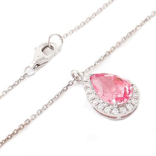 Damen Halskette Weissgold 585 Echt, Anhänger Halskette 14K Gold mit Tropfenförmigem Rosa Moissanit 2 ct Anhänger Ketten für Ehefrau Mutter von Dsnyu