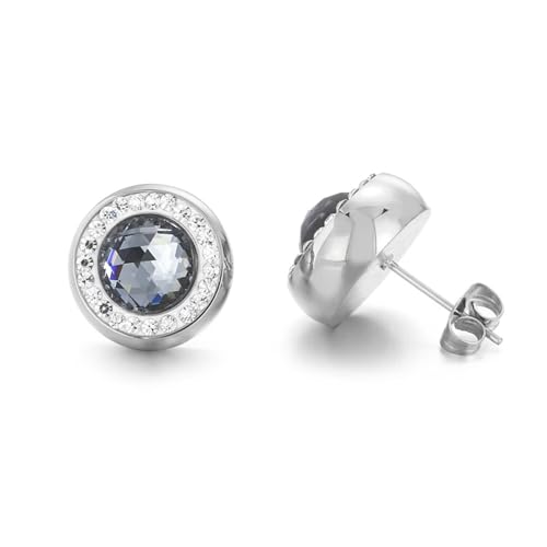 Damen Ohrringe Edelstahl, Zirkonia Ohrringe mit Rundem Stein Ohrstecker Silber-Grau Schmuck Tragus Piercings von Dsnyu