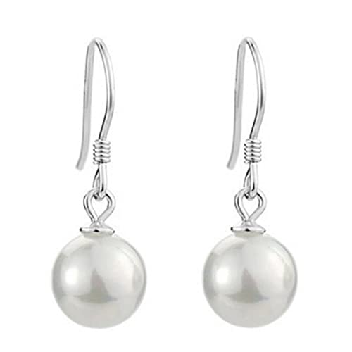 Damen Ohrringe Perlen, Ohrringe Damen Modeschmuck Weiss Runde Form Versilbert Ohrringe Hängend Piercing Knorpel Ohr 12mm von Dsnyu