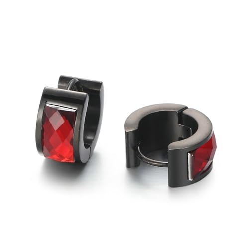 Damen Ohrringe mit Stein, Edelstahl Ohrringe Damen Edel mit Rechteckigem Zirkonia Creolen Schwarz Rot Schmuck Tragus Piercings von Dsnyu