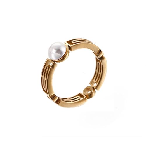 Damen Ring Edelstahl, Trauringe Hohl mit Perle Gold Größe 57 (18.1) Schmuck Komfort Fit für Hochzeit von Dsnyu