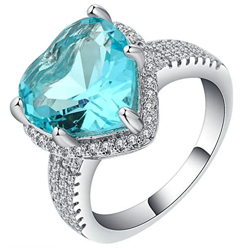 Damen Ring Herz, Damen Ring Vintage Silber Blau mit Zirkonia Versilbert Schmuck Größe 62 (19.7) Geburtstag Geschenk von Dsnyu