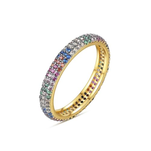 Damen Ring Zirkonia, Verlobungsring Vintage Voll mit Bunten Steinen Schmuck Gold Größe 60 (19.1) von Dsnyu