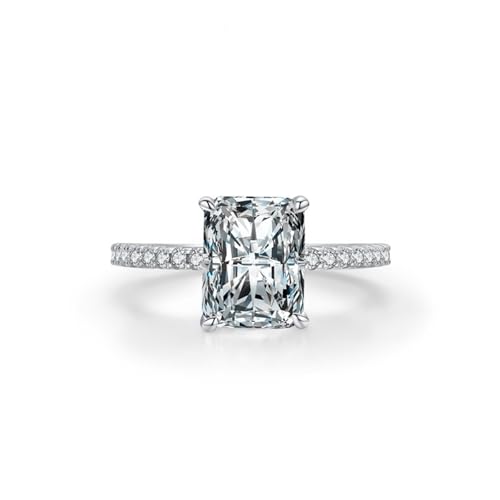 Damen Ring mit Stein, Silber Ringe Elegant 925 Sterling Silber Ewigkeit mit Rechteckigem Solitär mit Vier Krappen Schmuck Größe 57 (18.1) von Dsnyu