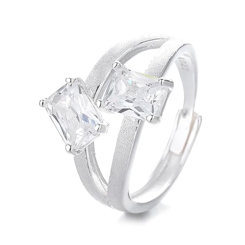 Damen Ring mit Stein, Trauringe 925 Sterling Silber Unregelmäßiger Rechteckiger Kubischer Zirkon Silber Schmuck Größe Verstellbar von Dsnyu