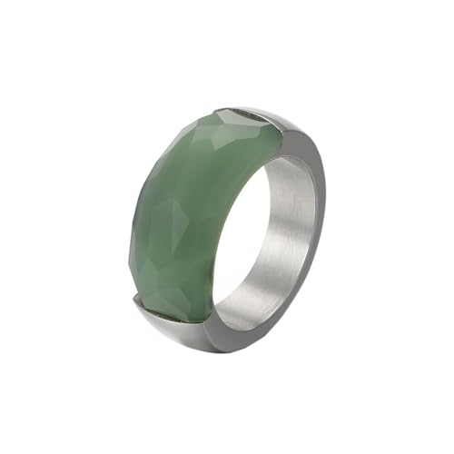 Damen Ringe, Edelstahl Ring Ehering mit Rechteckigem Stein Silber Dunkelgrün Größe 54 (17.2) Schmuck Jahrestag Geschenk von Dsnyu