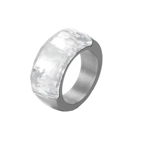 Damen Ringe, Verlobungsringe Edelstahl mit Rechteckigem Stein Silber Weiss Größe 60 (19.1) Schmuck Komfort Fit von Dsnyu