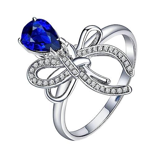 Damen Ringe 750 Weißgold, Damen Ring Verlobung Wassertropfen Labor Geschaffener Saphir 0.9ct Birnenform Blau Eheringe Größe 61 (19.4) von Dsnyu